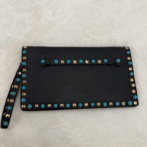 Urban Expressions Black Clutch with Turquoise and Gold Studs